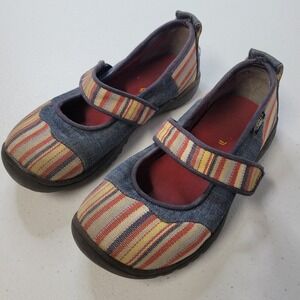 KEEN Mary Jane Shoes Multicolored Stripe Denim Hook and Loop Kids Size 2
